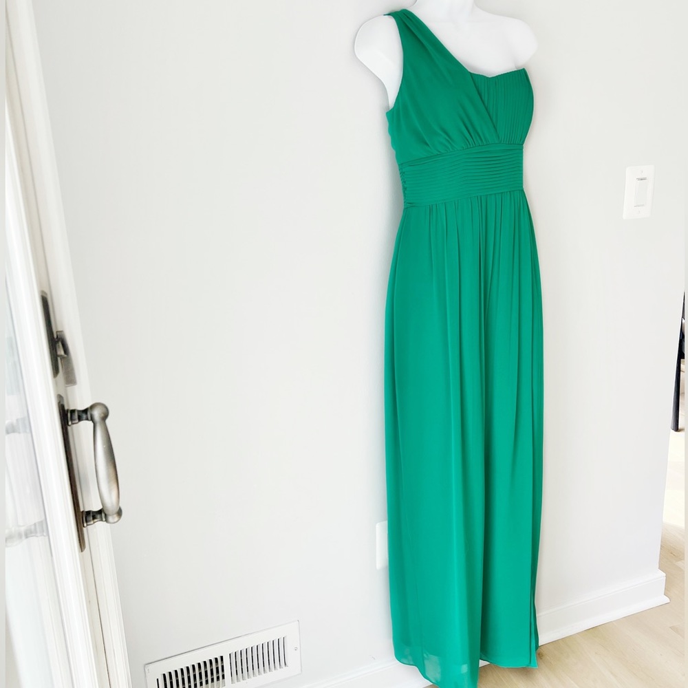 Laundry by Shelli Segal One Shoulder Long Floor Length Chiffon Dress Gown Green - Picture 2 of 16